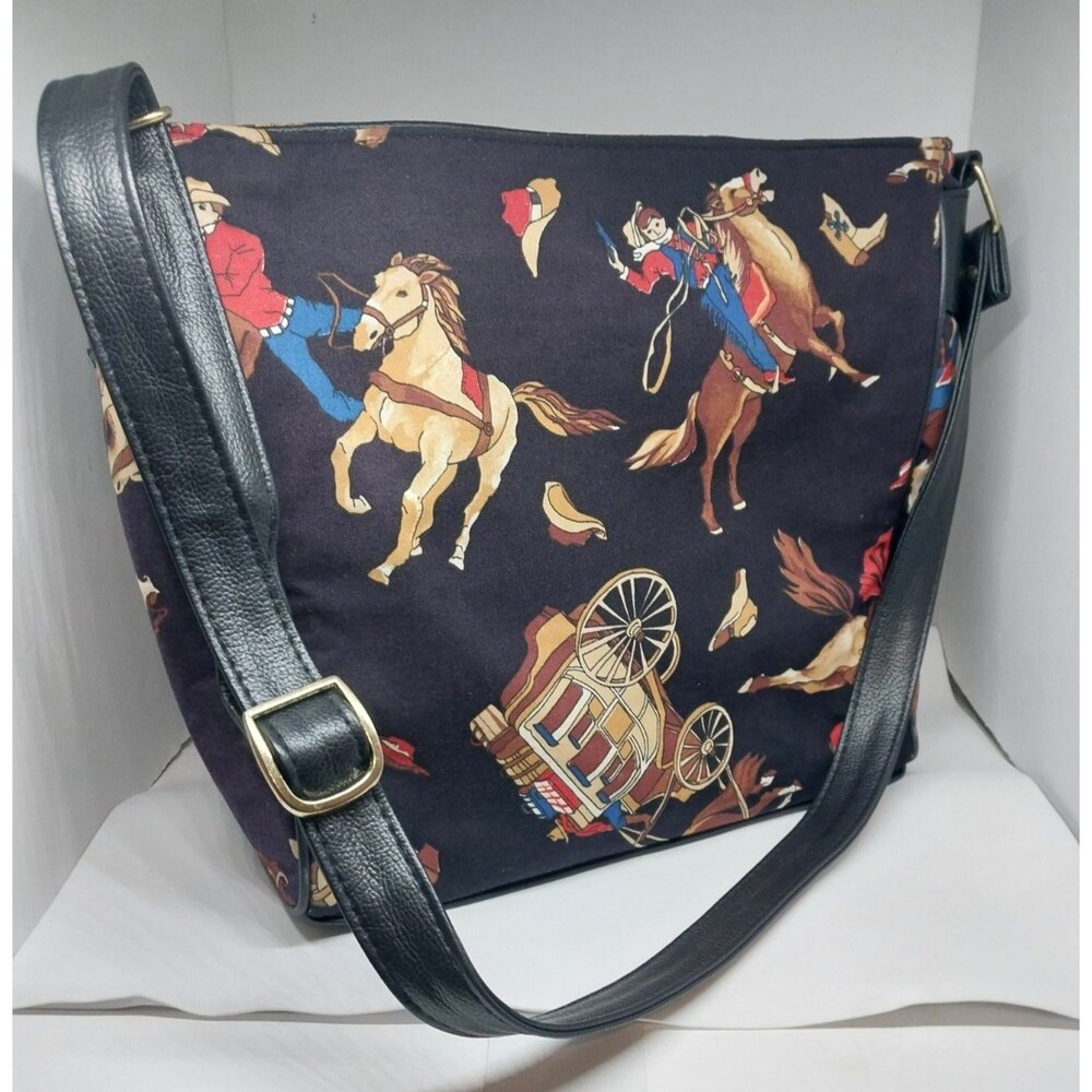 Western Rodeo Cowboy Purse Handbag Horse Lasso Bag Fabric 11x11x4"